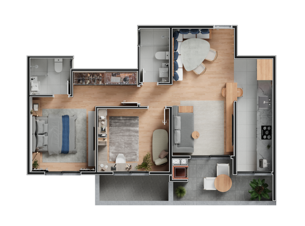 Planta 01 - 2 dorm 70m²