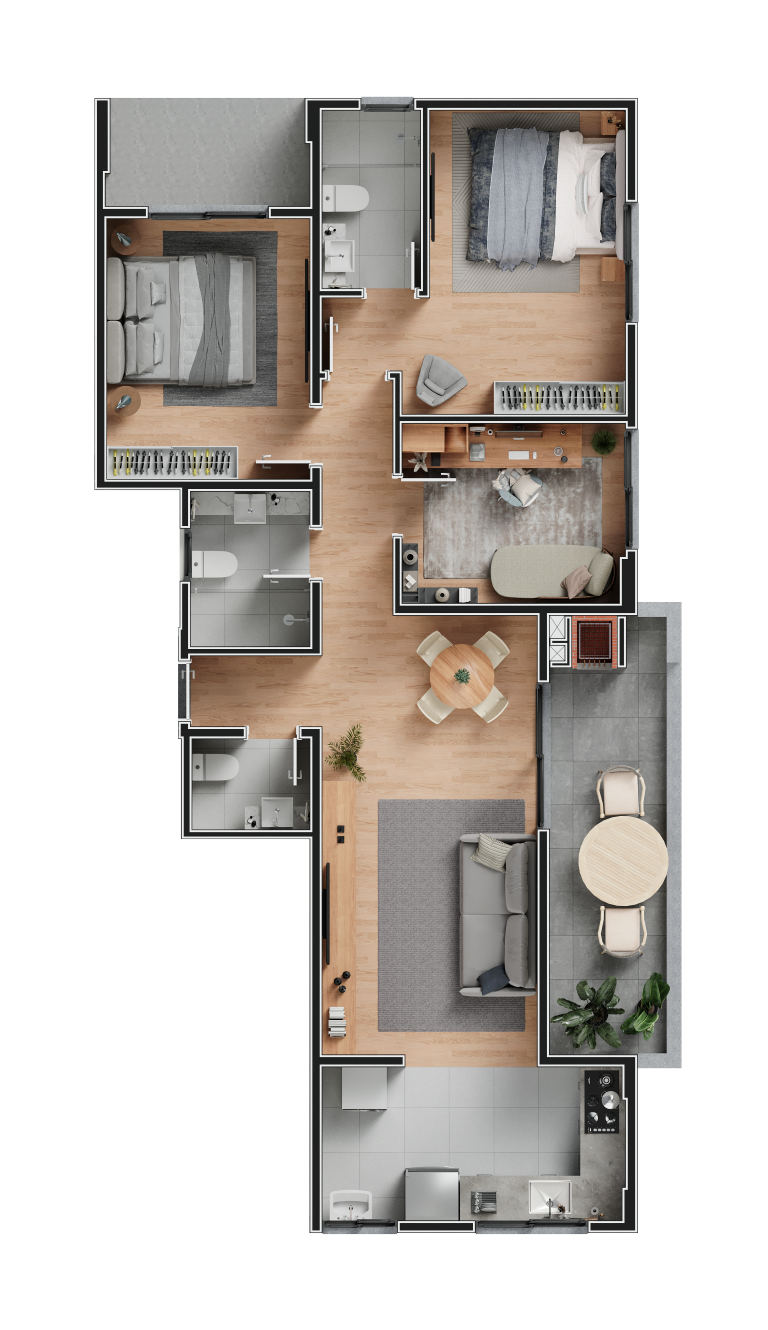 Planta 03 - 3 dorm 88m²