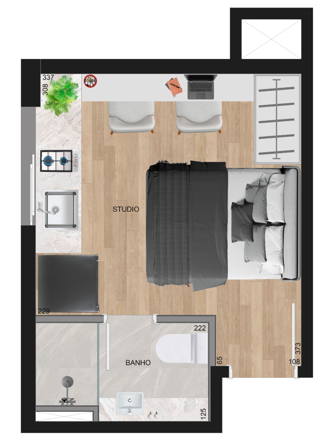 Planta - Planta 01 - 1 dorm 16,16m² - studio