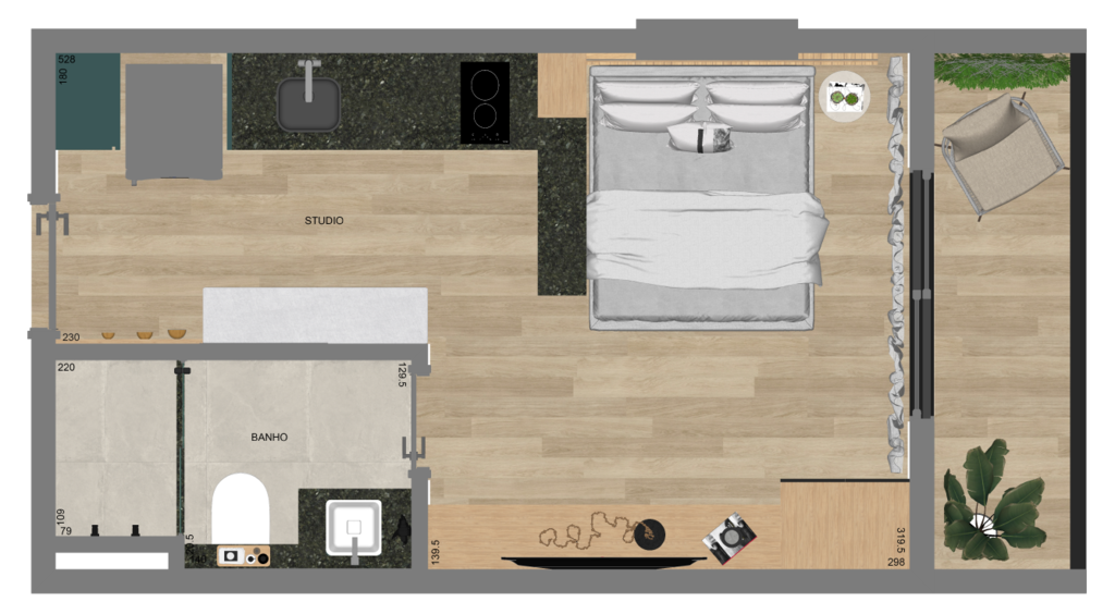 Planta - Planta 02 - 1 dorm 21,80m² - studio