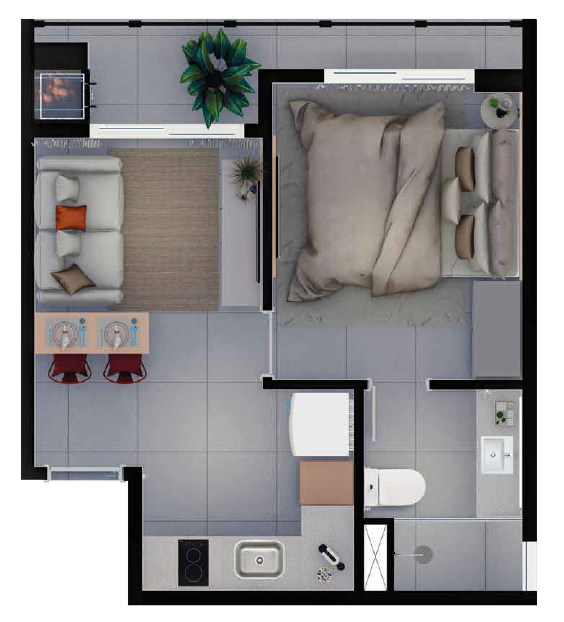 Planta - Planta 05 - 1 dorm 33,70m²
