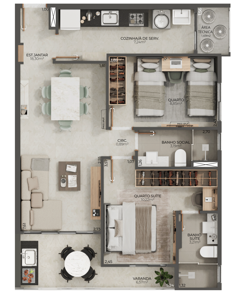 Planta 09 - 3 dorm 97,93m²
