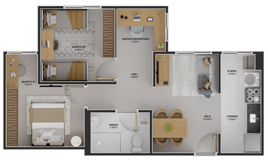 Planta 05 - 2 dorm 54,53m² - opção