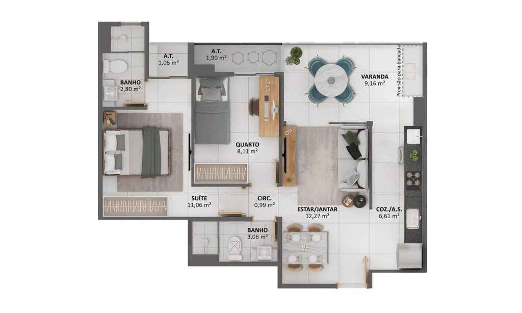 Planta 07 - 2 dorm 64,50m²