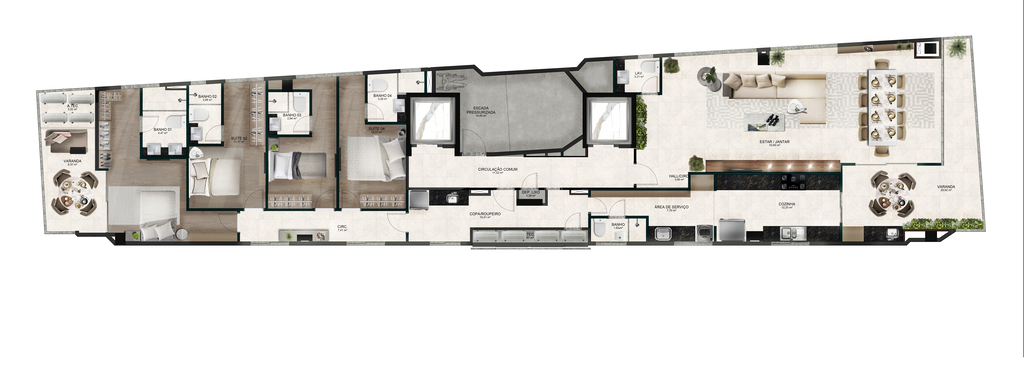Planta 03 - 4 dorm 212,30m²