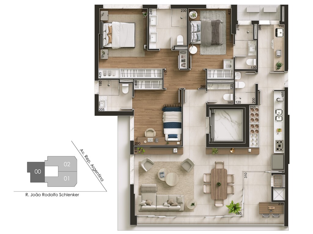 Planta - Planta 01 - 3 dorm 141m²