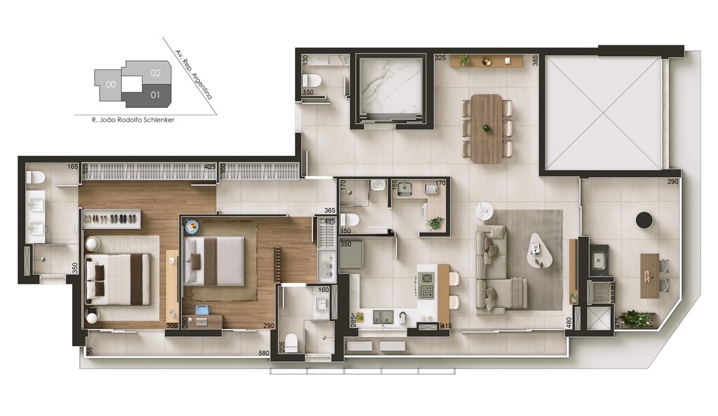 Planta - Planta 02 - 2 dorm 146m²