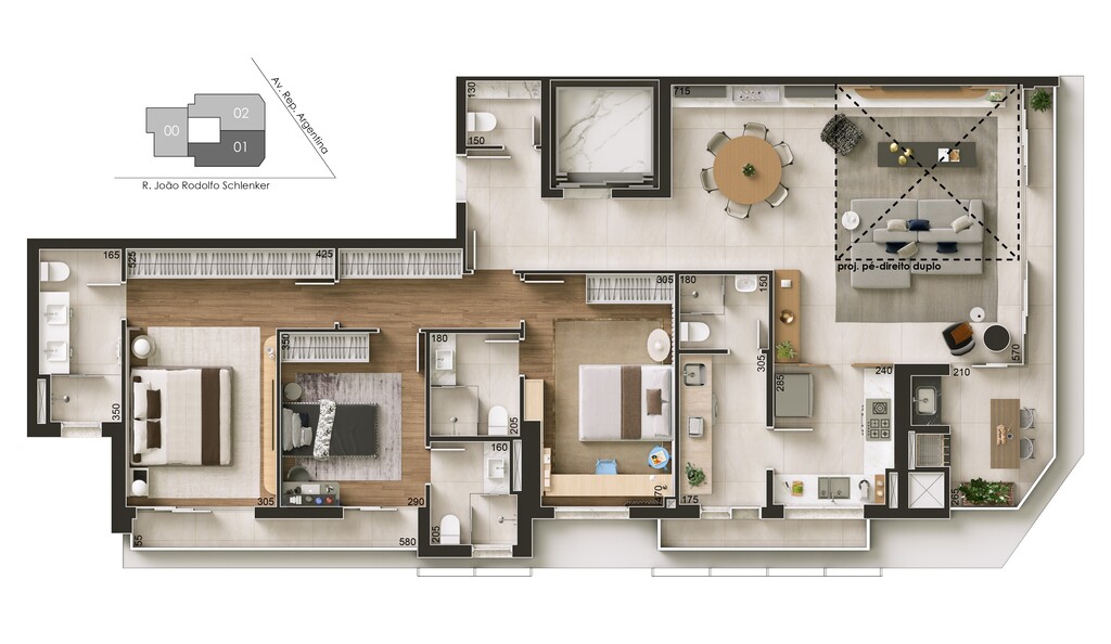 Planta - Planta 08 - 3 dorm 159m² - opção