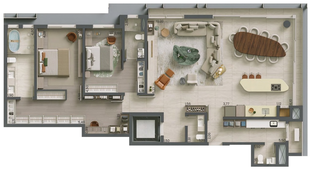 Planta - Planta 01 - 2 dorm 178m²