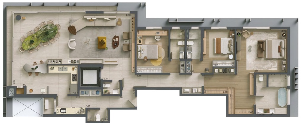 Planta - Planta 03 - 3 dorm 219m²