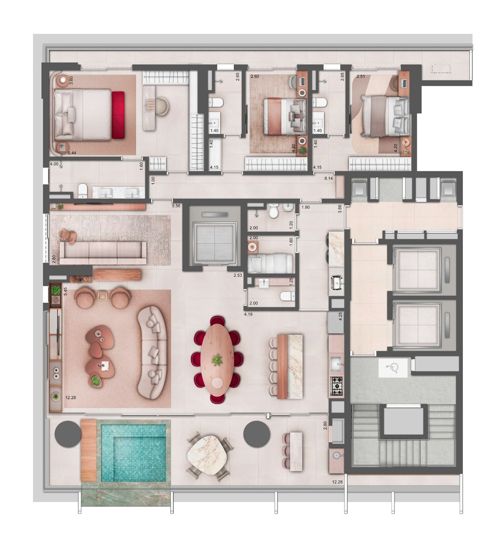 Planta 02 - 3 dorm 250m² - opção