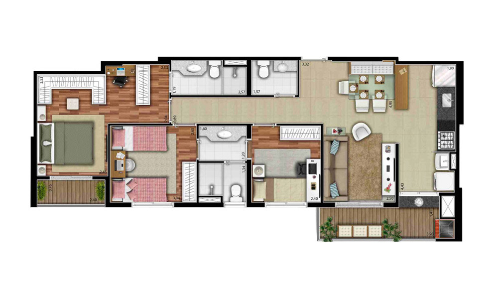 Planta 01 - 3 dorm 83m²