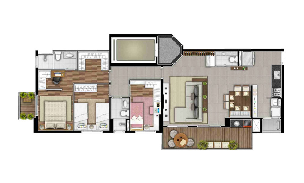 Planta 02 - 3 dorm 83m² - opção