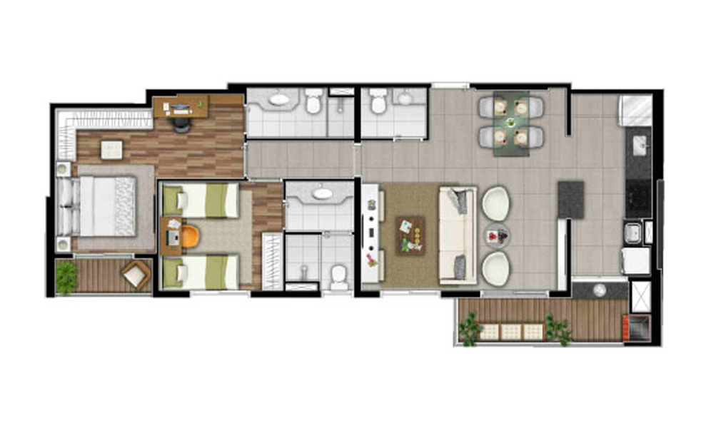 Planta 03 - 2 dorm 83m² - opção 2