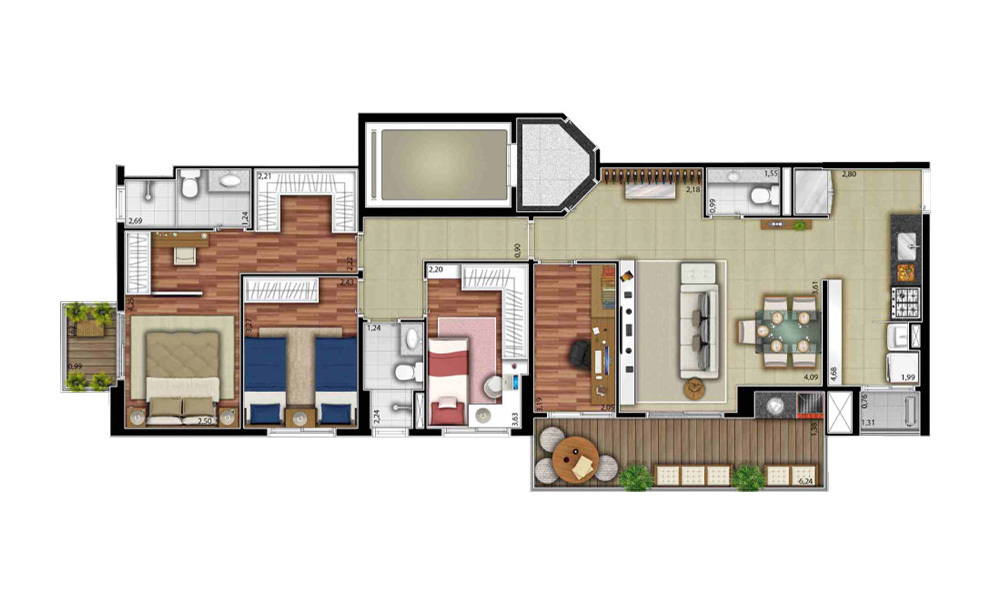 Planta 04 - 4 dorm 109m²