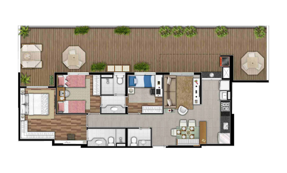 Planta 08 - 3 dorm 133 77m² - garden
