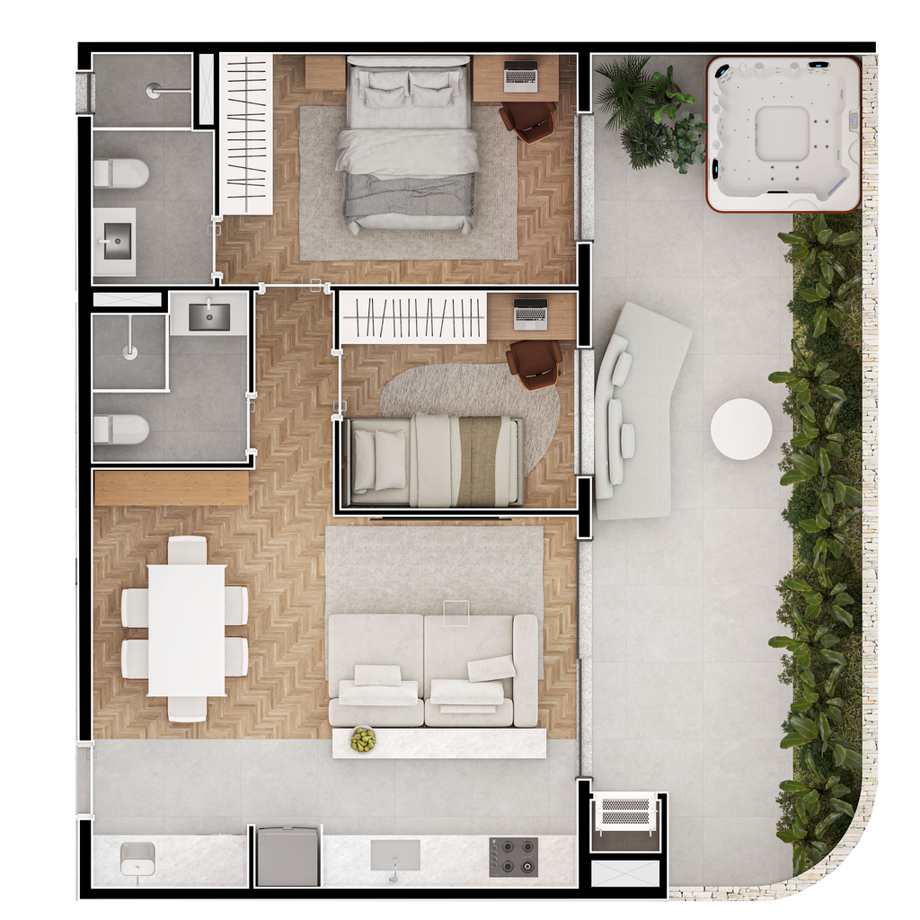 Planta - Planta 07 - 2 dorm 98,64m² - garden