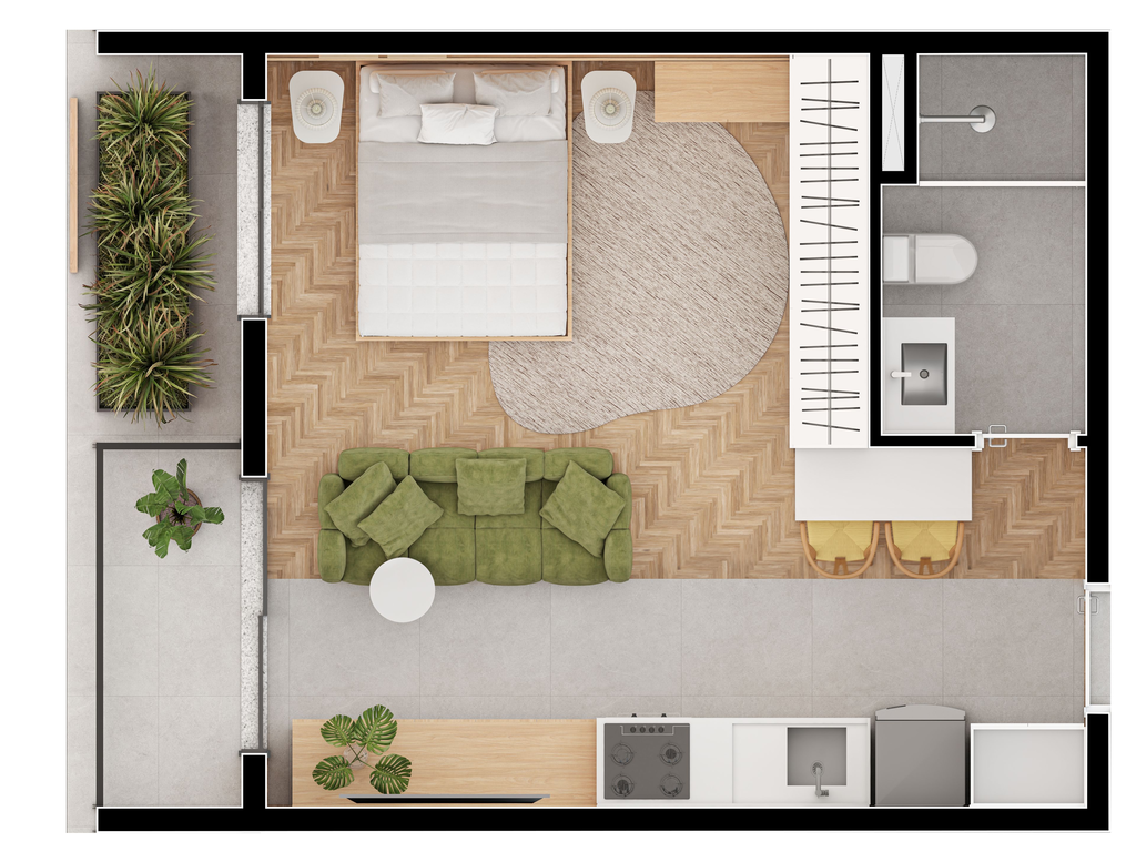 Planta - Planta 02 - 1 dorm 33,32m² - studio