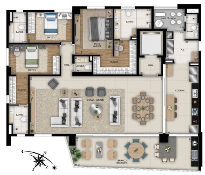 Planta 04 - 3 dorm 215 90m² - opção