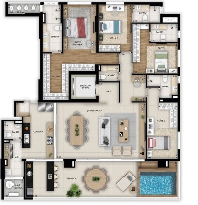 Planta 01 - 4 dorm 226m²