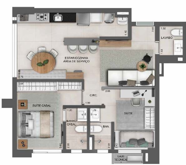Planta 04 - 2 dorm 69 07m² - opção