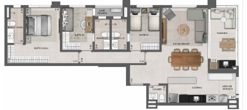 Planta 09 - 3 dorm 116 99m²