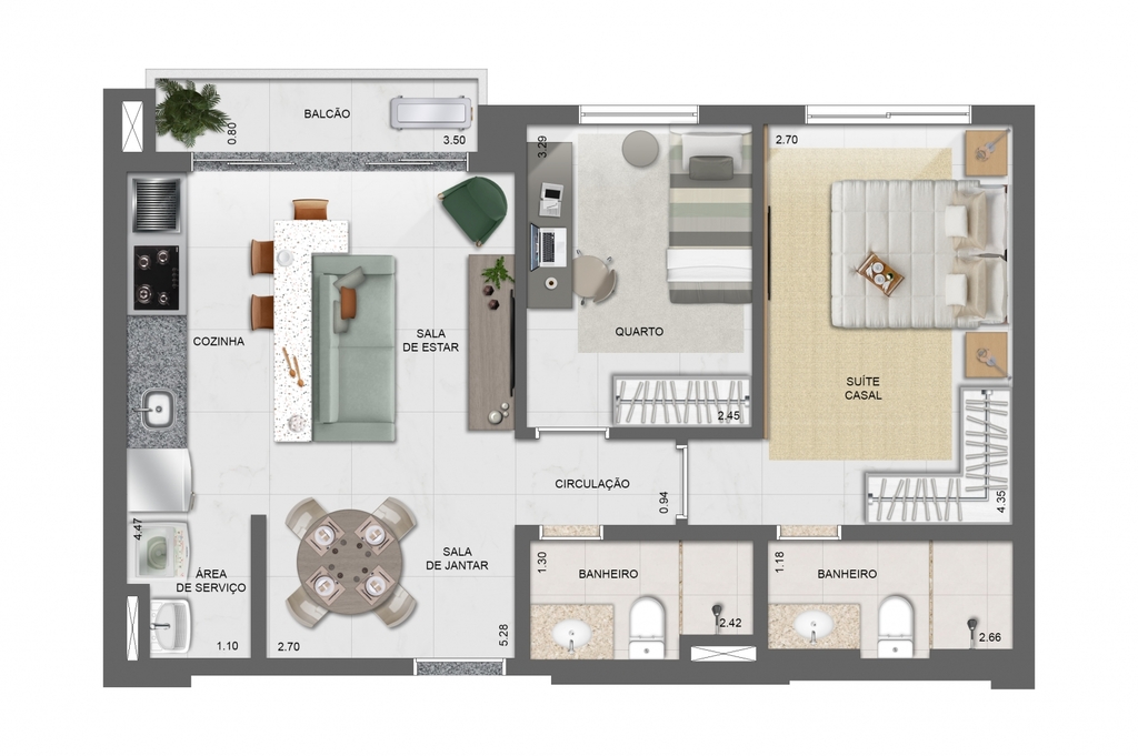 Planta 01 - 2 dorms 62 62m²