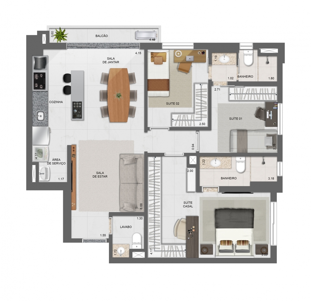Planta 04 - 3 dorm 88 81m²