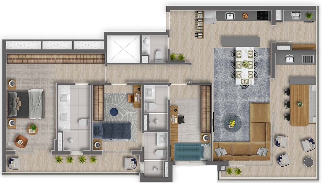 Planta 02 - 3 dorm 120m²