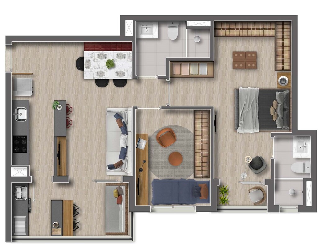 Planta 05 - 2 dorm 64m²