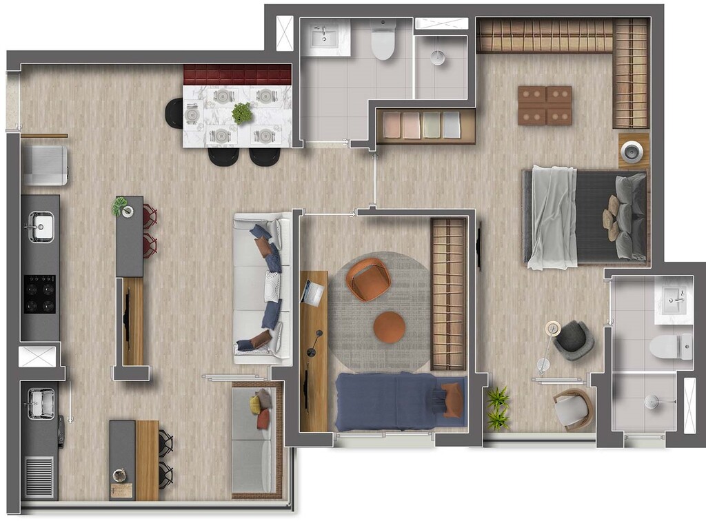 Planta 06 - 2 dorm 64m²