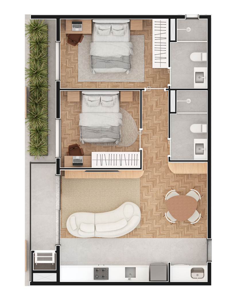 Planta - Planta 05 - 2 dorm 64,76m²