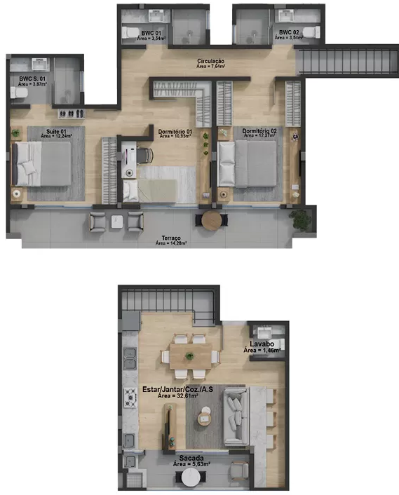 Planta 09 - 3 dorm 126 99m² - duplex