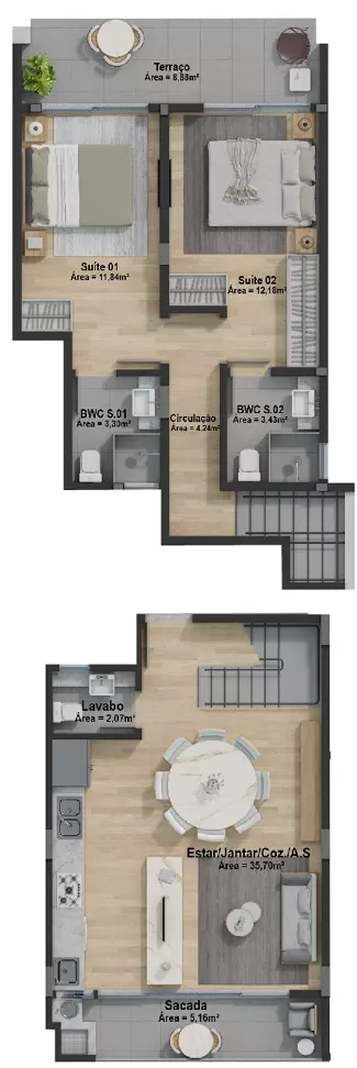 Planta 25 - 2 dorm 99m² - duplex