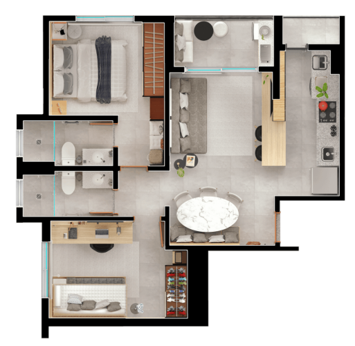 Planta 01 - 2 dorm 57 9m²
