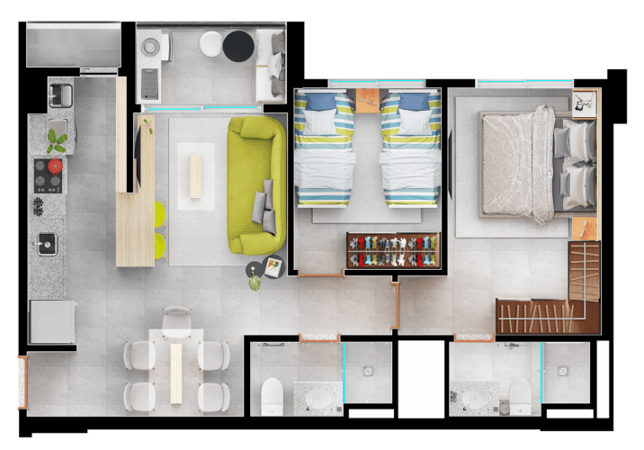 Planta 02 - 2 dorm 59 3m²