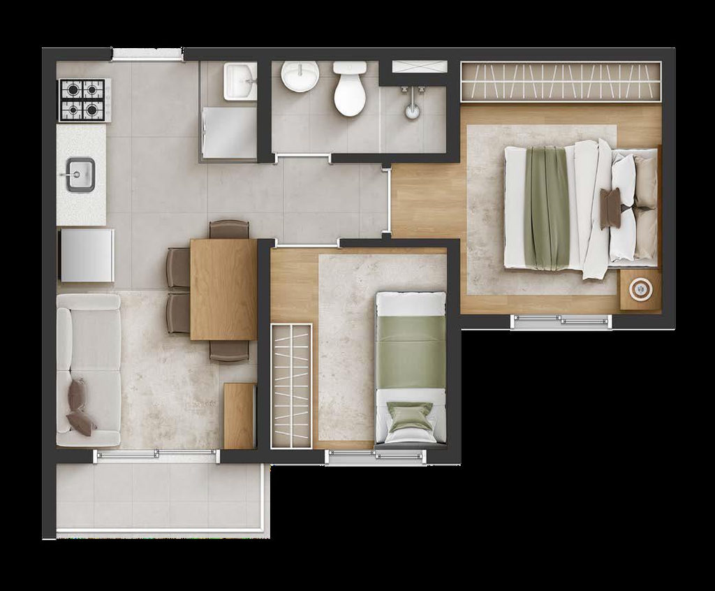 Planta 01 - 2 dorm 34m²