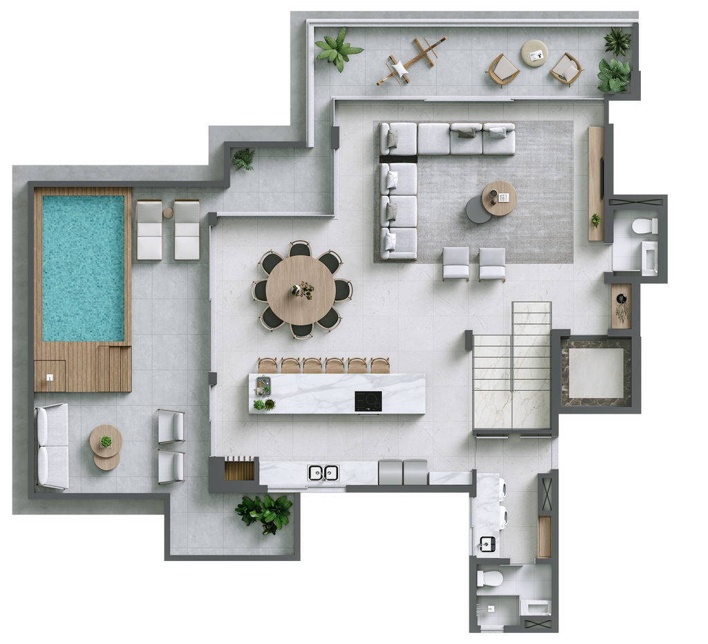 Planta - Cobertura Duplex 1001 - piso inferior - 261,92 m²