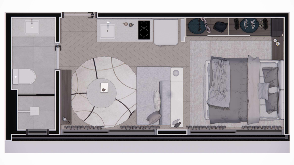 Planta 01 - 1 dorm 24,45m² - studio