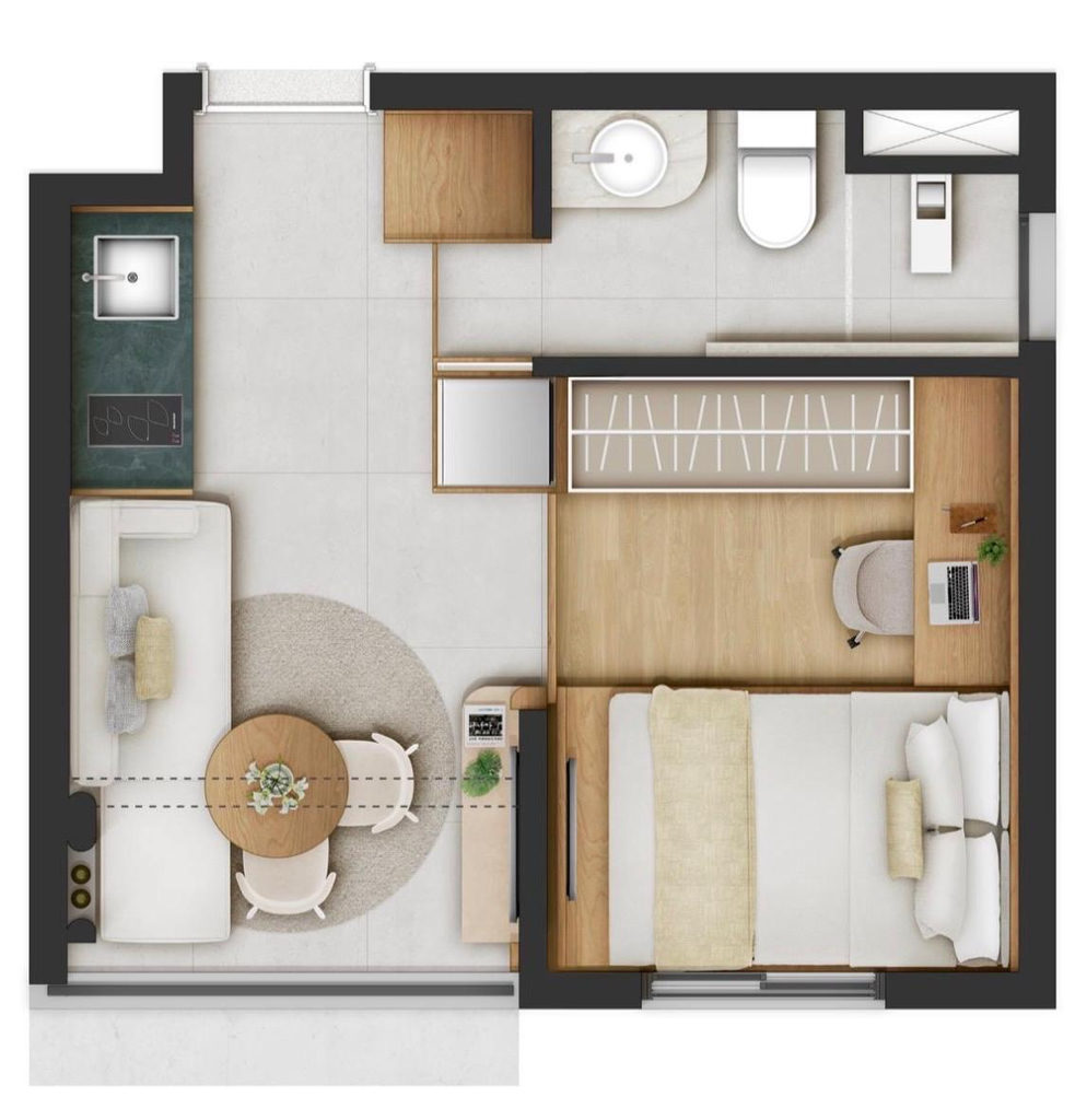Planta 01 - 1 dorm 22m² - studio