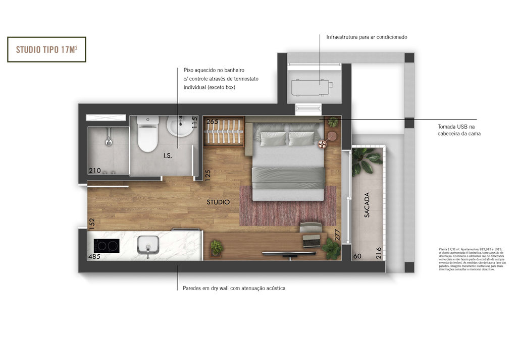 Planta - Planta 1 dormitório - 15m²