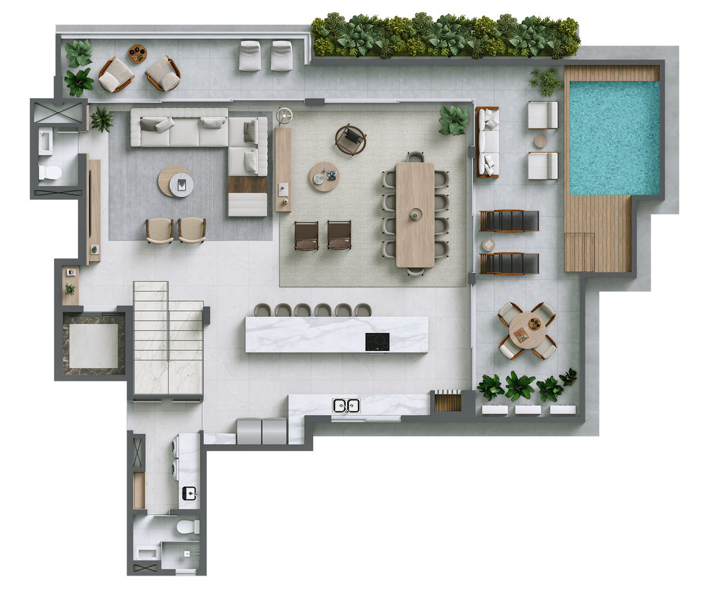 Planta - Cobertura Duplex 1002 - piso inferior - 292,28 m²