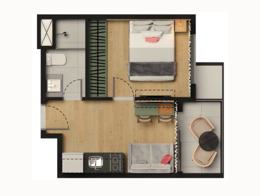 Planta - Planta 01 - 1 dorm 24,60m²