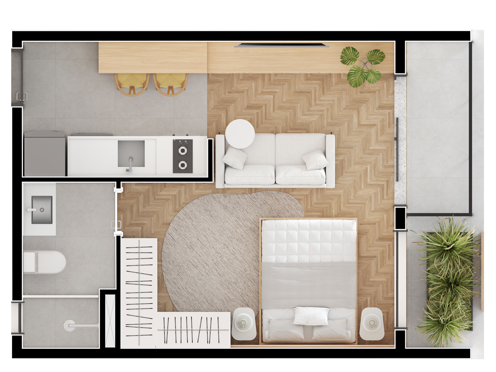 Planta - Planta 01 - 1 dorm 32,81m² - studio