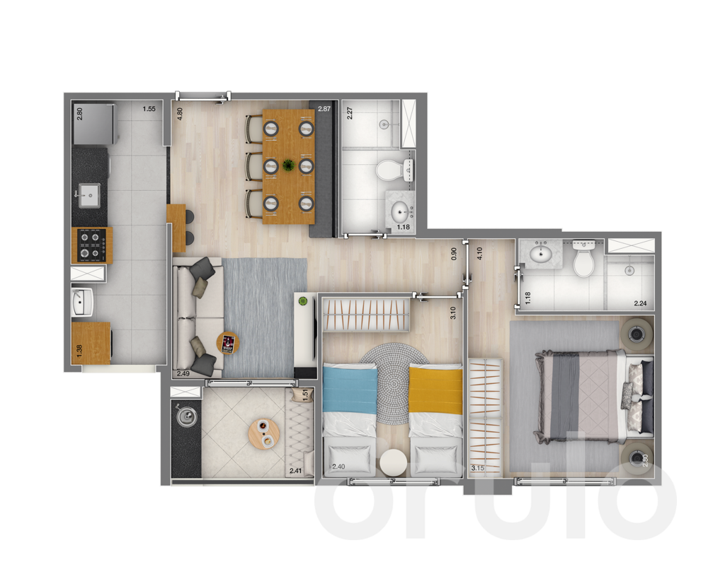 Planta 01 - 2 dorm 56m²