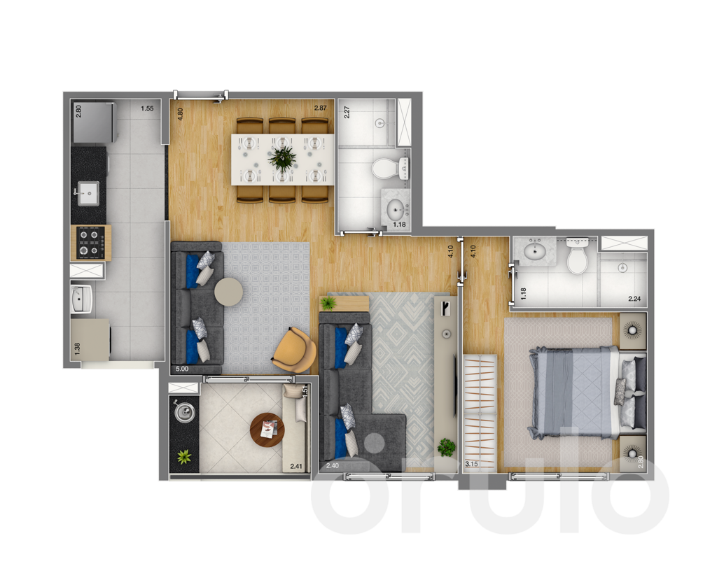Planta 02 - 1 dorm 56m² - opção