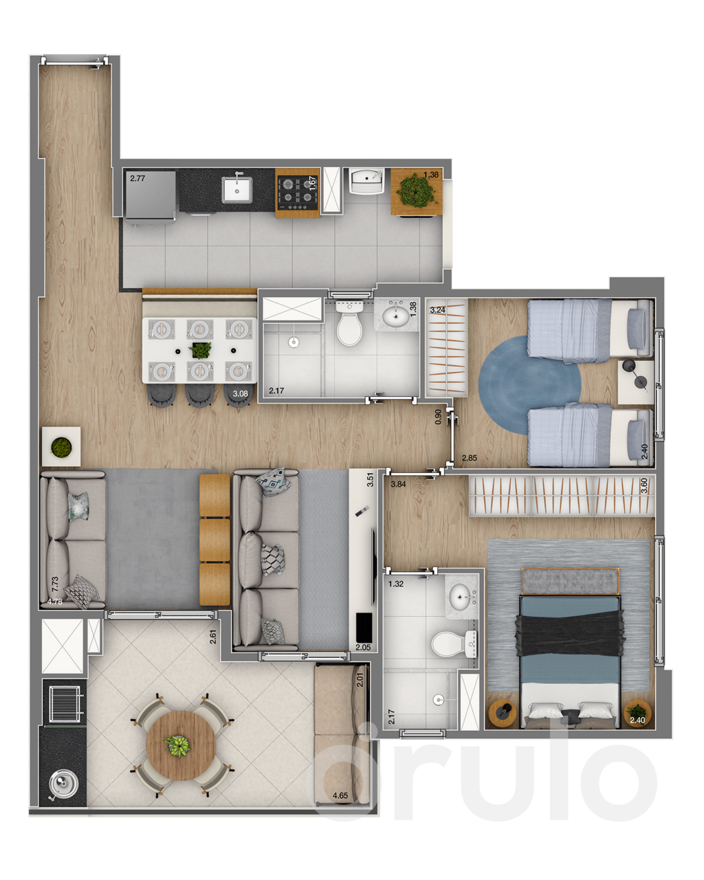 Planta 04 - 2 dorm 74m² - opção
