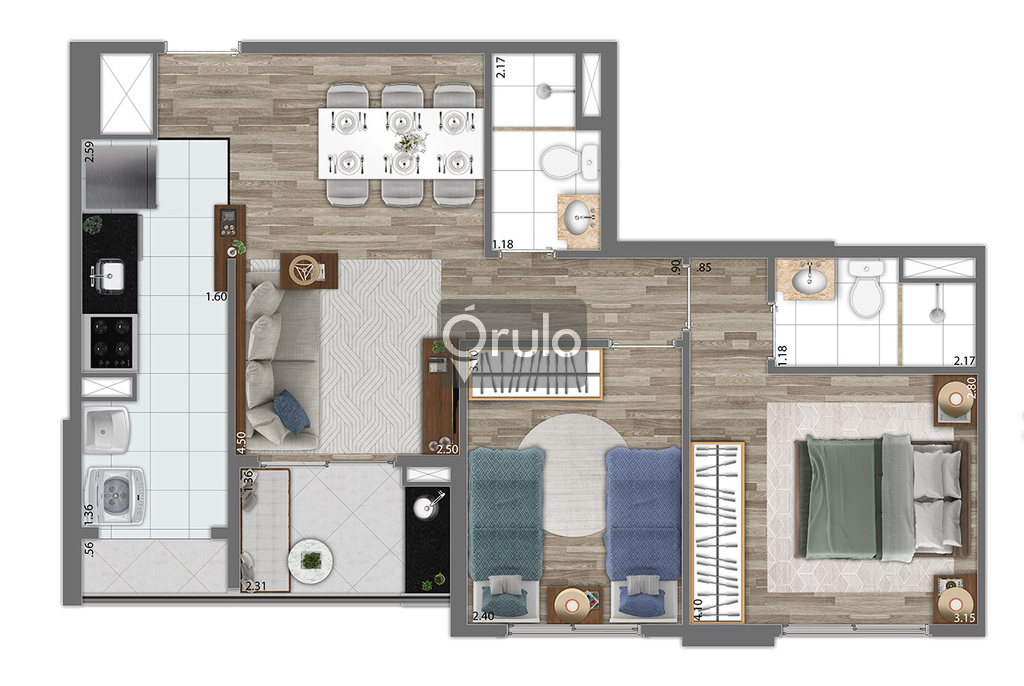 Planta 01 - 2 dorm 56m²