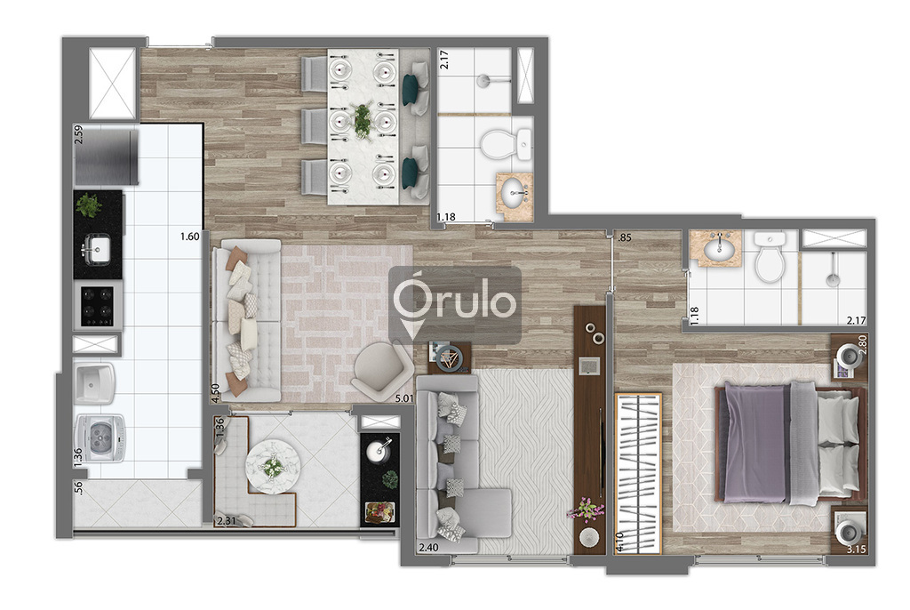 Planta 02 - 1 dorm 56m² - opção