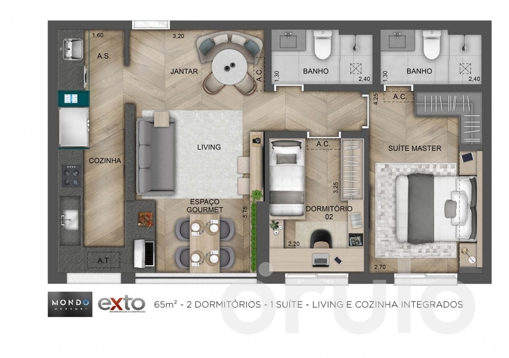 Planta 02 - 2 dorm 65m²